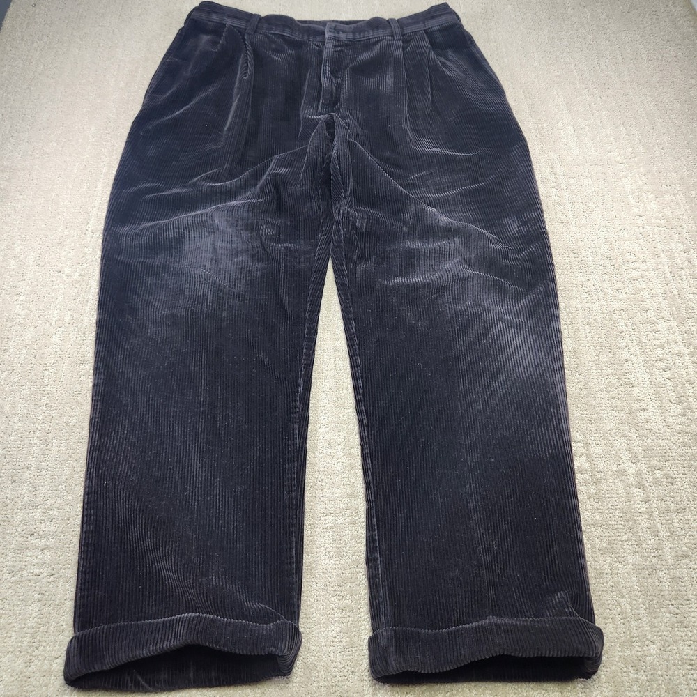 Vintage Corduroy Pleated Pants Men 36x30 Jos A Bank High Rise Heavy Cotton Black